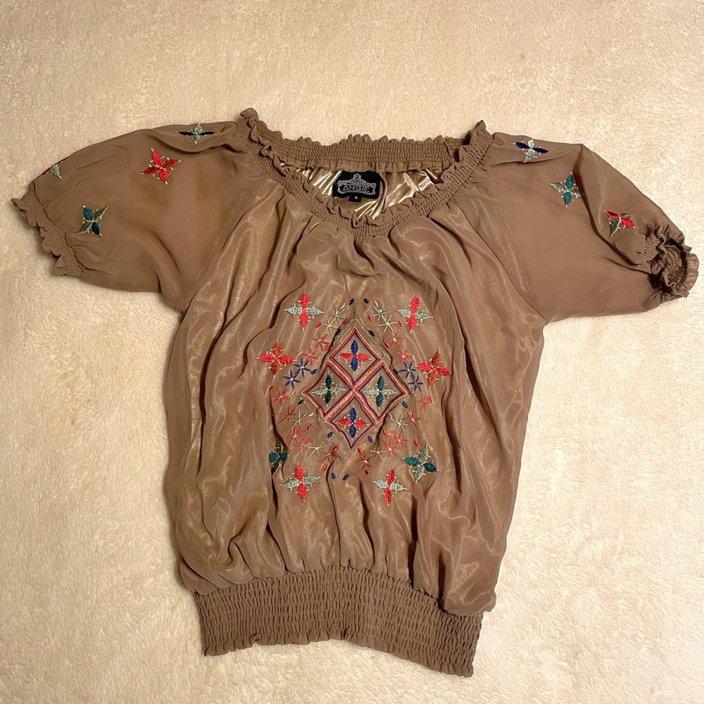Embroidered Taupe Top